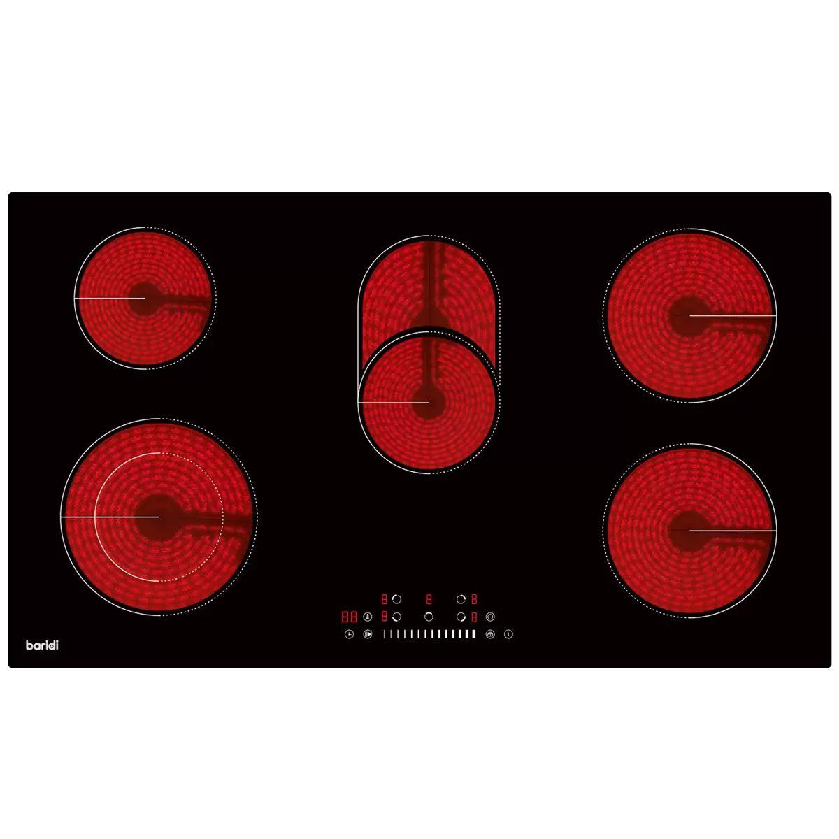 Sealey DH389 Baridi Integrated Ceramic Hob with 5 Cooking Zones 90cm Black Glass