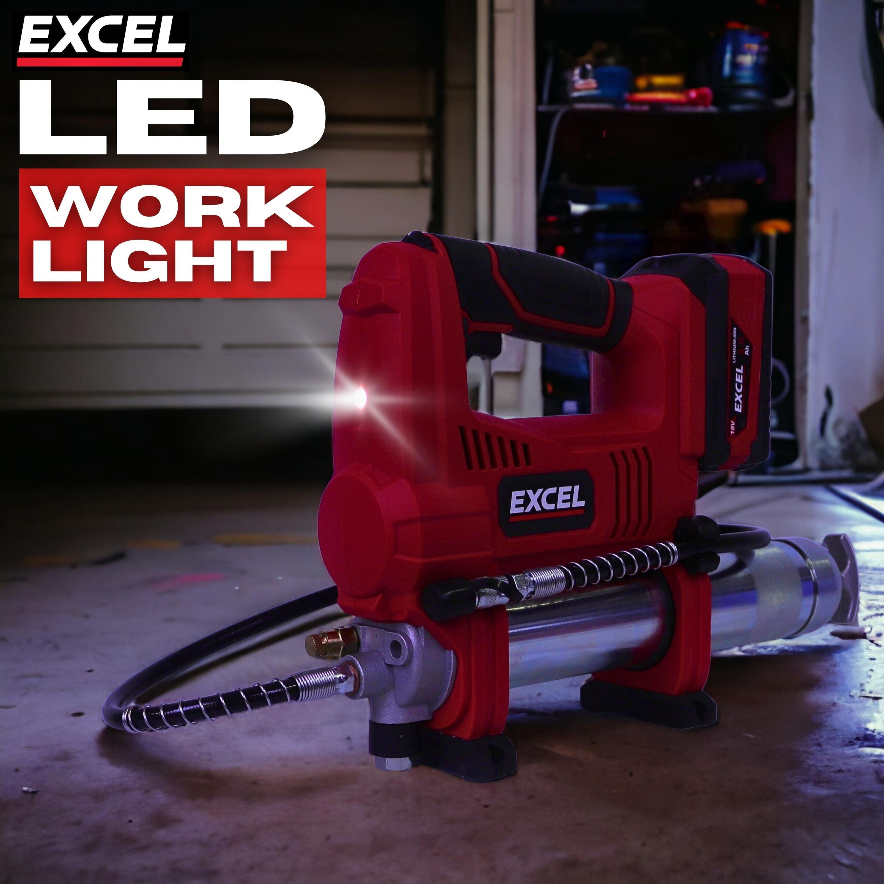 Excel 18V Cordless Grease Gun with 1 x 2.0Ah Battery Charger & Bag