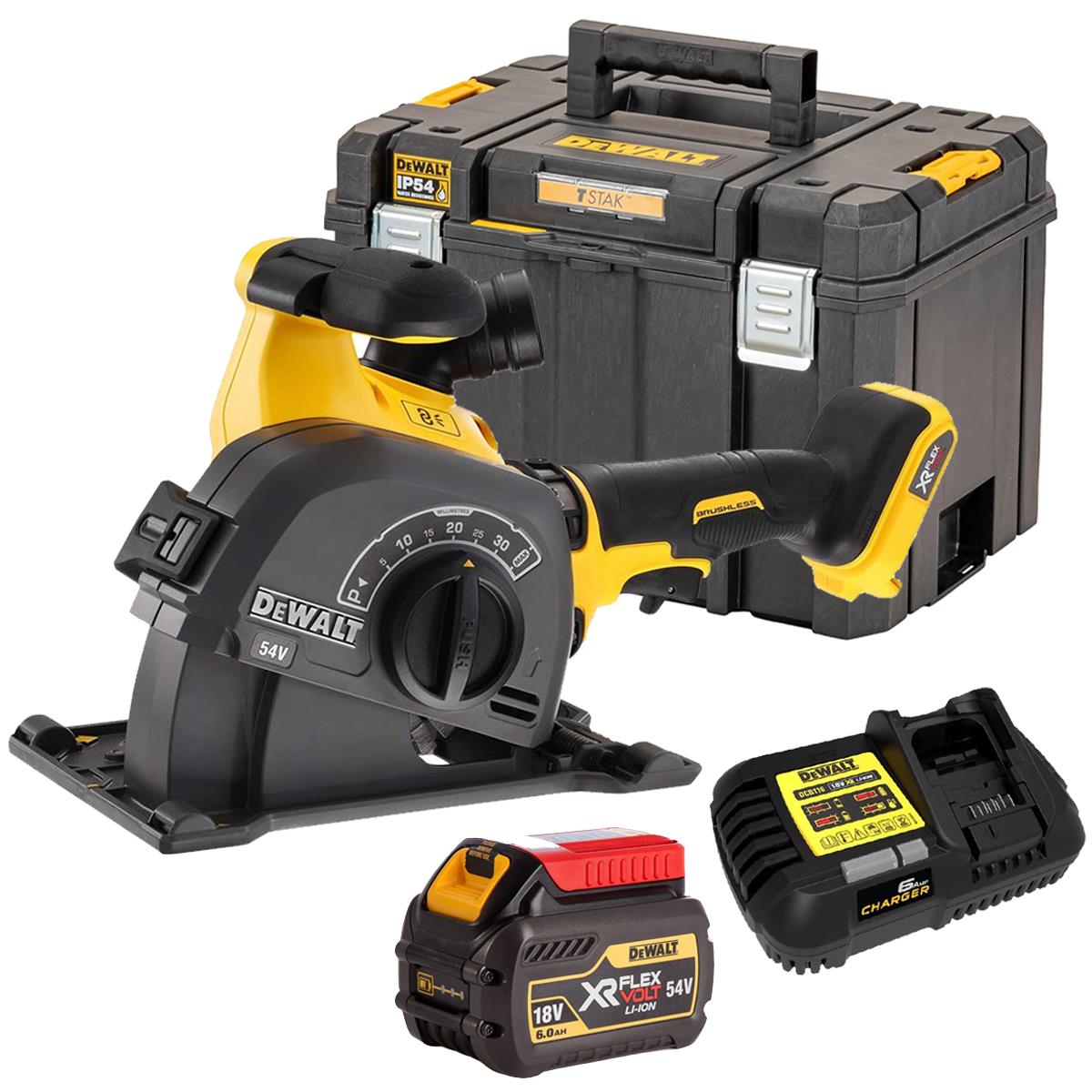 Dewalt DCG200NT-XJ 54V XR Flexvolt Brushless Wall Chaser With 1 x 6.0/2.0Ah Battery Charger & Case