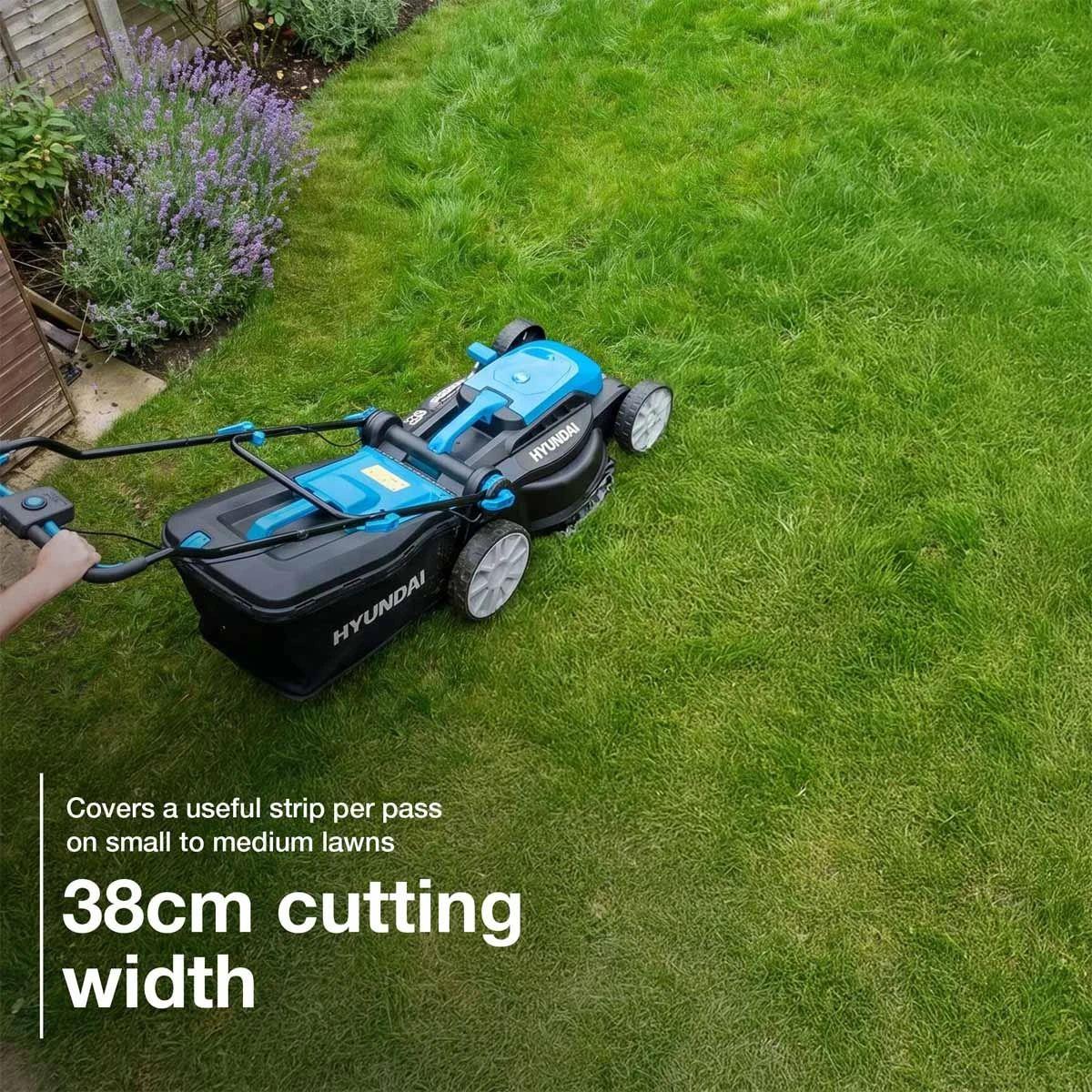 Hyundai HY40CLM38 2 x 20V Brushless Cordless Lawnmower 38cm with 2 x 4.0Ah Batteries and Charger
