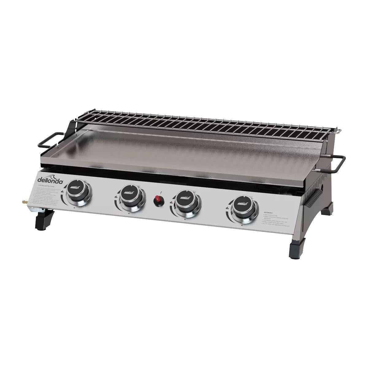 Sealey DG277 Dellonda 4 Burner Stainless Steel Portable Gas Plancha with Warming Rack 10kW