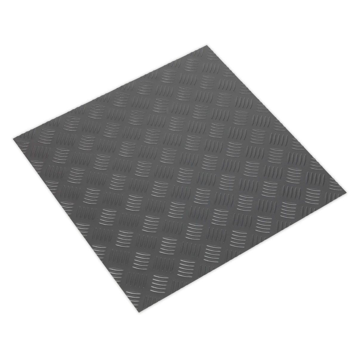 Sealey FT1S Vinyl Floor Tile with Peel & Stick Backing Silver Treadplate Pack of 16