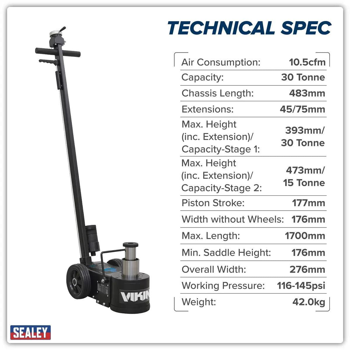 Sealey YAJ15-30 Air Operated Jack 15-30 Tonne Telescopic
