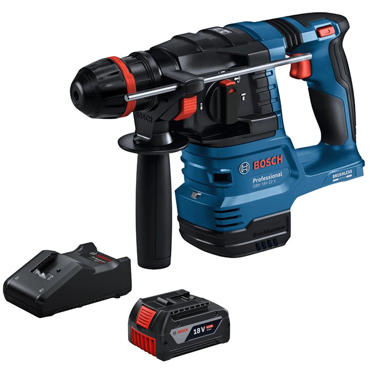Bosch GBH 18V-22 X 18V Brushless SDS+ Rotary Hammer with 1 x 4.0Ah Battery & Charger
