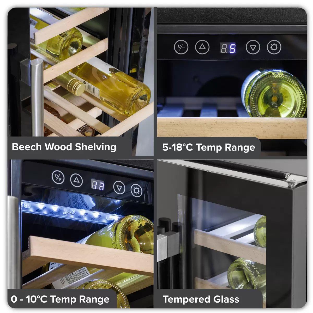 Sealey DH96 Baridi 40 Bottle/120 Can Dual Zone Undercounter/Freestanding Wine & Drinks Fridge Black 230V
