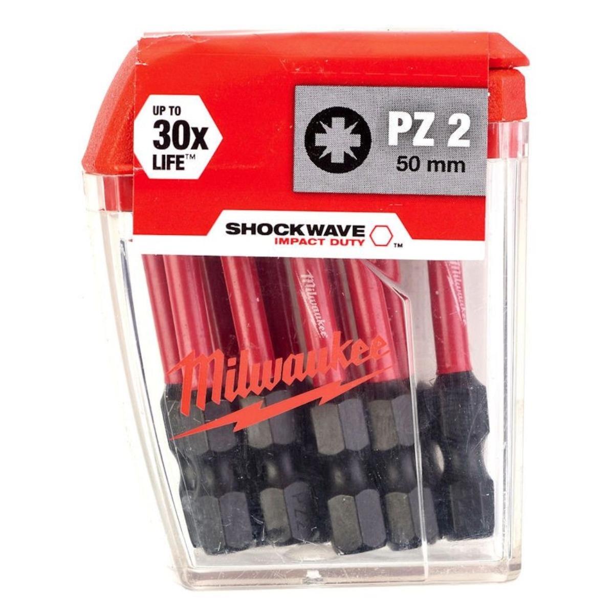 Milwaukee 10 Piece ShockWave Impact Duty PZ2 x 50mm Screwdriving Bit Set 4932430866