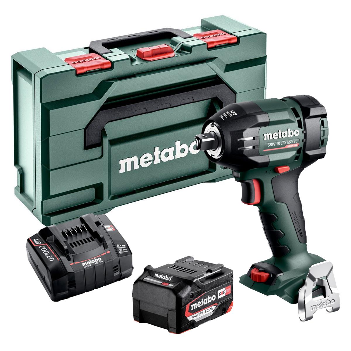 Metabo SSW 18 LTX 550 BL 18V Brushless Impact Wrench With 1 x 5.2Ah Battery Charger & Case