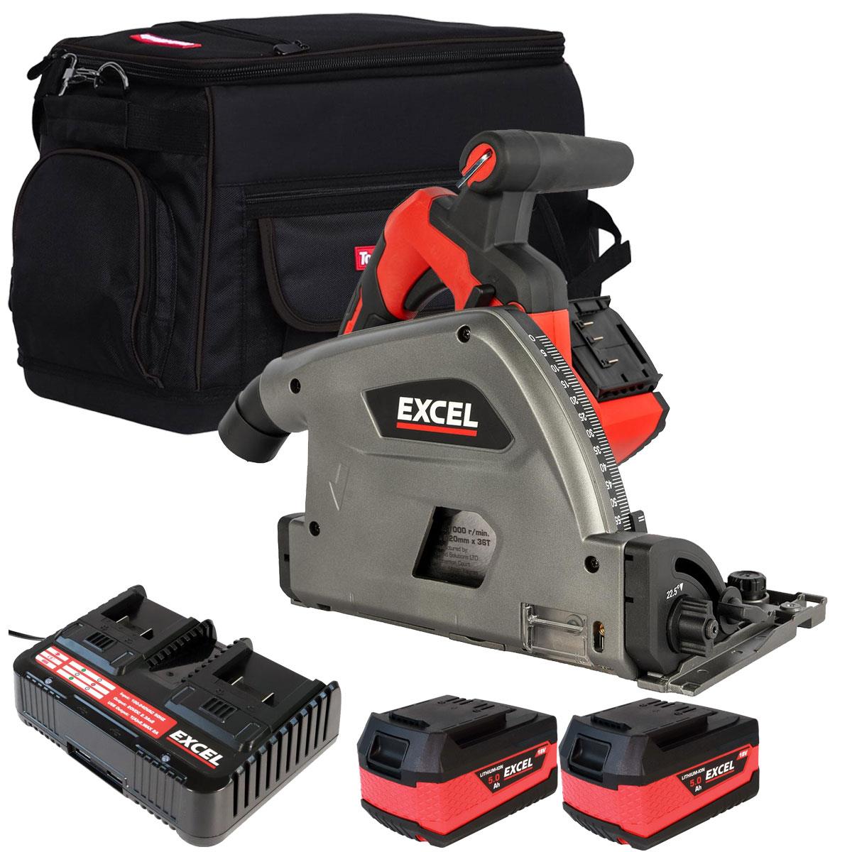 Excel 36V Brushless 165mm Plunge Saw with 2 x 5.0Ah Battery Dual Charger & Tool Bag