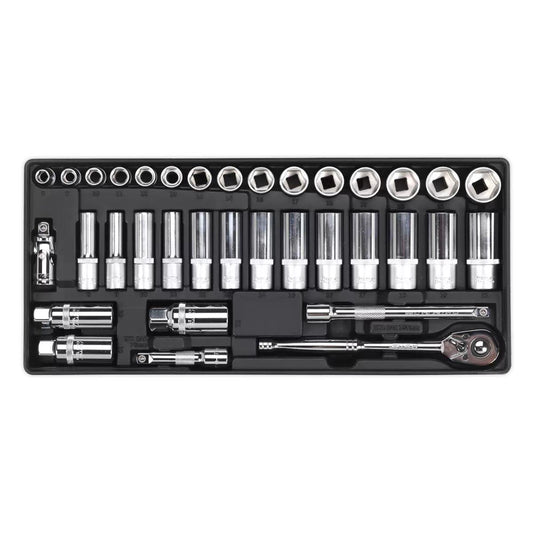 Sealey TBT20 Premier Socket Set with Tool Tray 3/8"Sq Drive 35pc