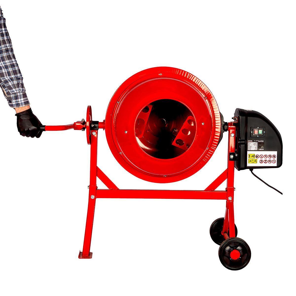 Excel 70L Portable Cement Concrete Mixer 240V/220W with Wheels & 100L Wheelbarrow Black Steel Tray