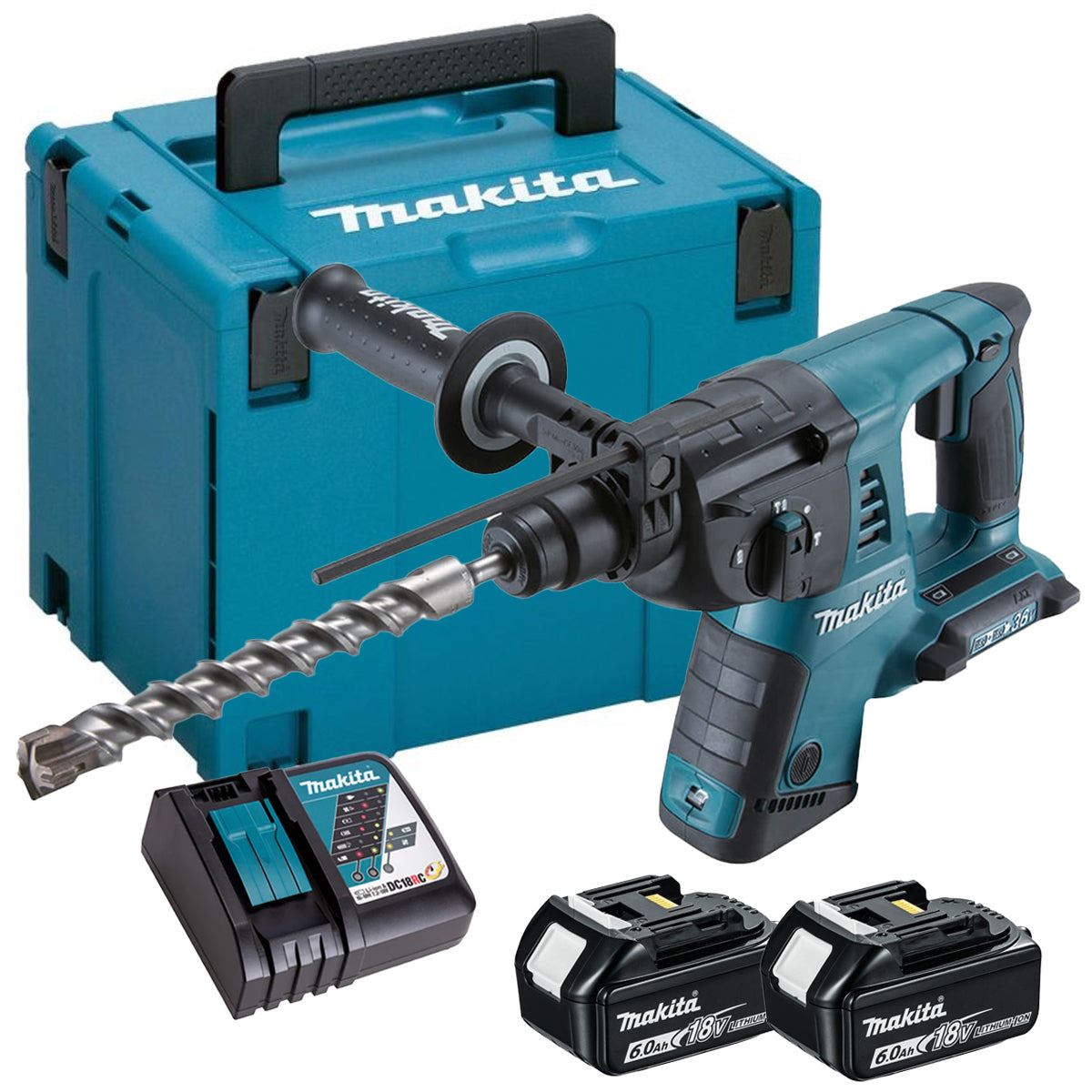Makita DHR263ZJ 36V SDS-PLUS Rotary Hammer Drill with 2 x 6.0Ah Battery Charger & Case