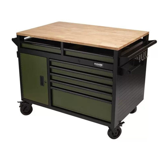Draper B100-48MTGR BUNKER 48" Multi-Functional Workbench Roller Tool Cabinet 14 Drawer Green 08269