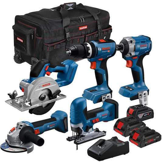 Bosch 18V 5 Piece Brushless Combo Tool Kit with 3 x Batteries & Charger T4TKIT-28130