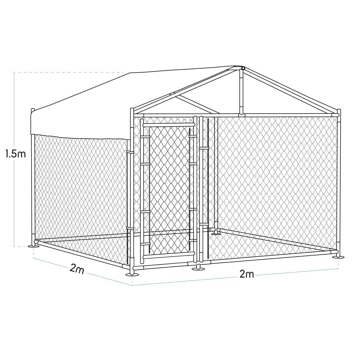 Sealey DG281 Dellonda 2 x 2 x 1.5m Dog Kennel, Galvanized Steel, Roof Cover & Chain Link Fencing