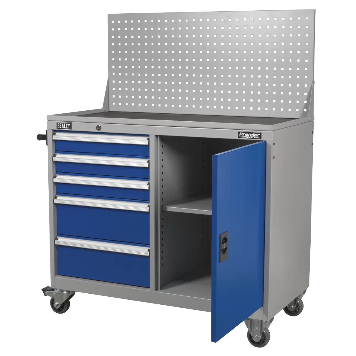 Sealey API1103A 5 Drawer Industrial Mobile Workstation and 1 Shelf Locker