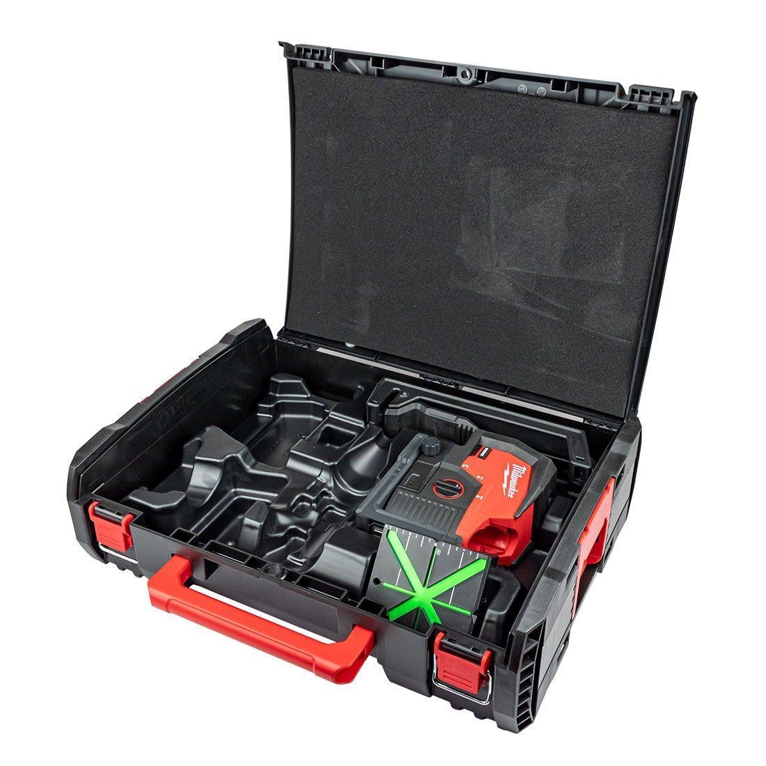 Milwaukee M12CLLP-0 12V Green Cross Line 2 Plane Laser 360° Case with 1 x 2.5Ah Battery Charger & Laser Tripod