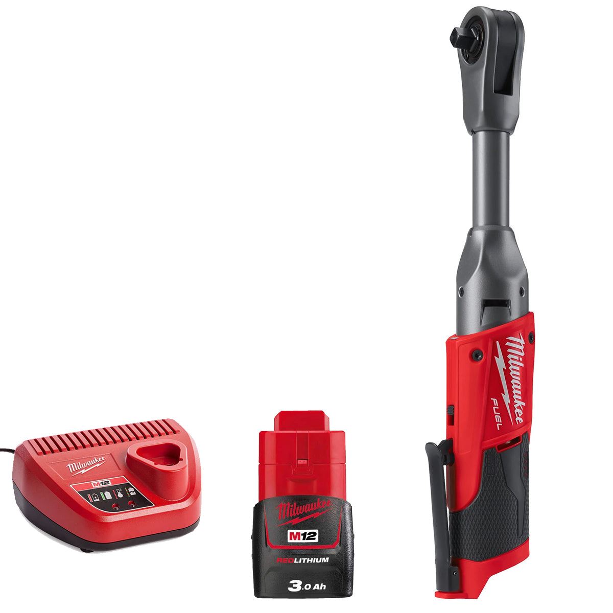 Milwaukee M12FIR38LR-0 12V Brushless Long Reach 3/8in Ratchet with 1 x 3.0Ah Battery & Charger