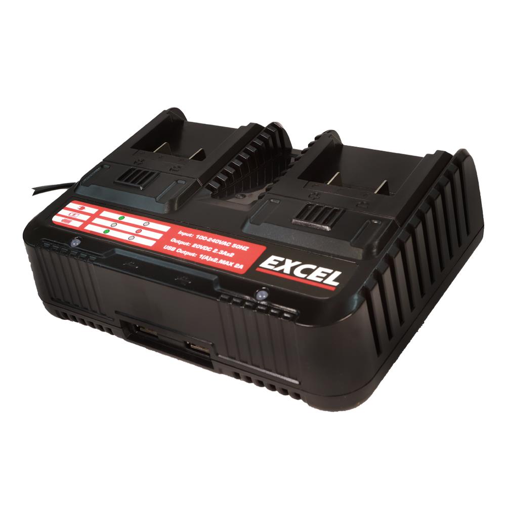 Excel 100-240V Dual Port Fast Battery Charger 2.3A