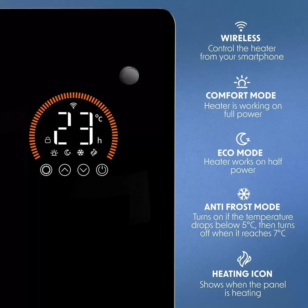 Sealey DH139 Baridi Electric Glass Panel Heater Black Remote Control & Wi-Fi 2000W