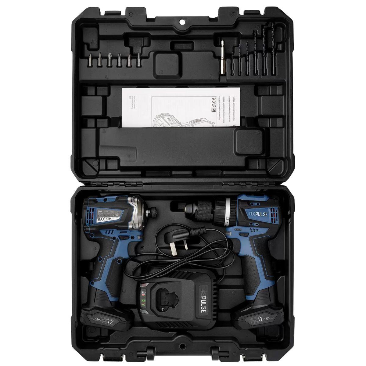 Draper DX12VCD DXPULSE 12V Combi Drill & Impact Driver Kit 2 x 4.0Ah Batteries & Fast Charger 28003