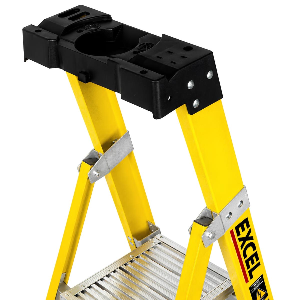 Excel Electricians Fibreglass Platform Step Ladder 5 Tread 1.81m EN131 Yellow