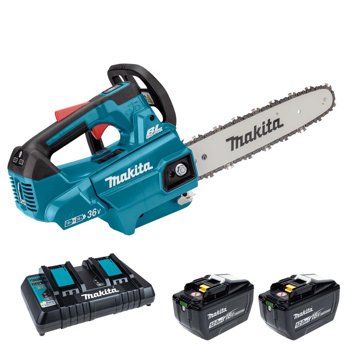 Makita DUC306Z 36V LXT Brushless Top Handle Chainsaw with 2 x 12.0Ah Battery & Dual Port Charger