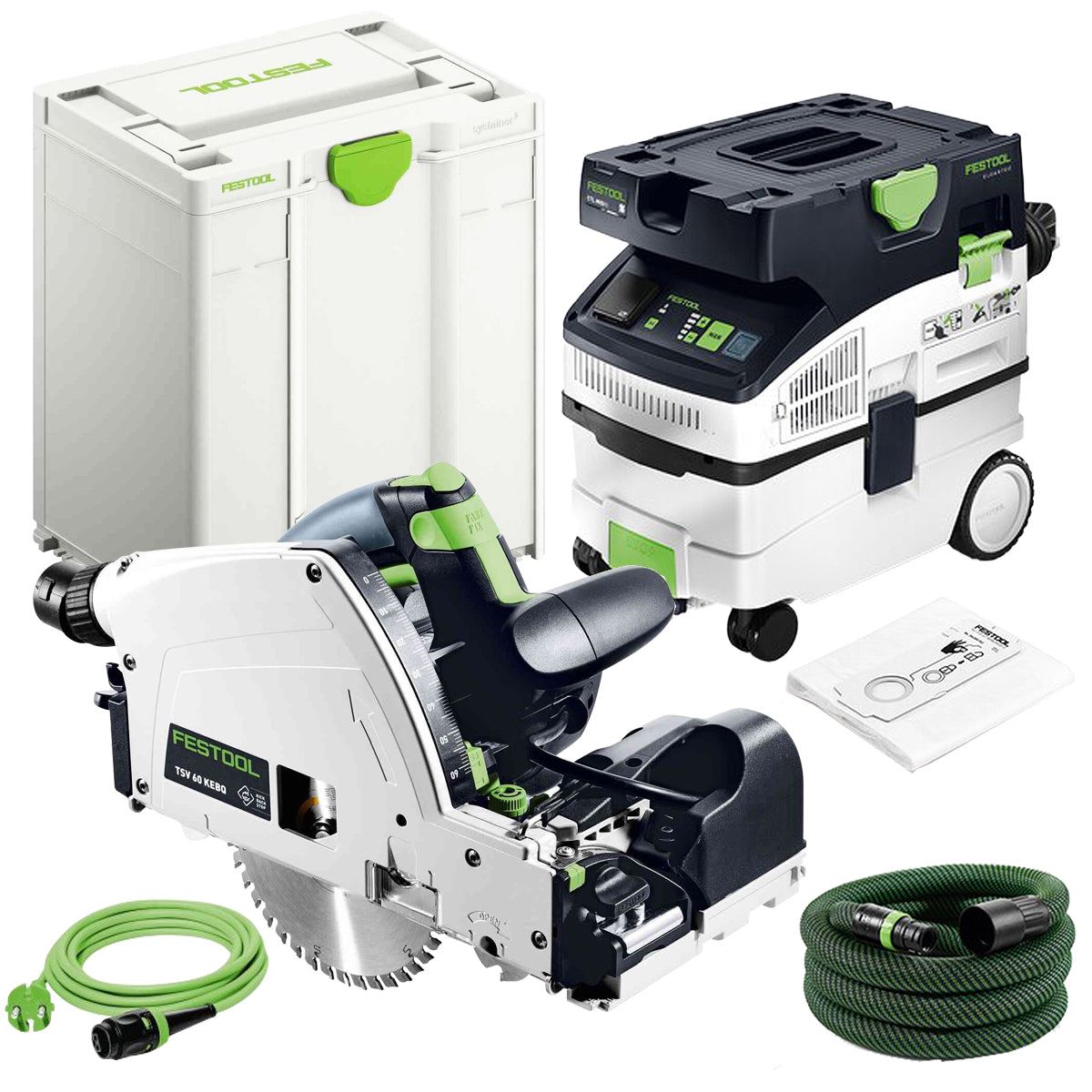 Festool TSV 60 KEBQ-Plus 230V GB Circular Plunge-Cut Saw - 576733 With Mobile Dust Extractor 578321