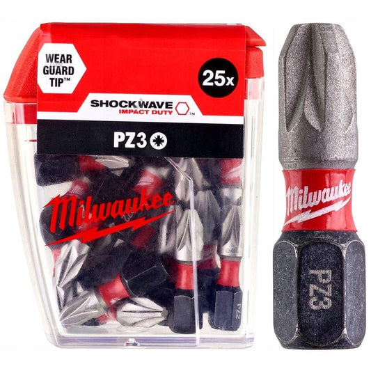 Milwaukee 25 Piece Shockwave Impact PZ3 x 25mm Screwdriving Bit Set 4932430869