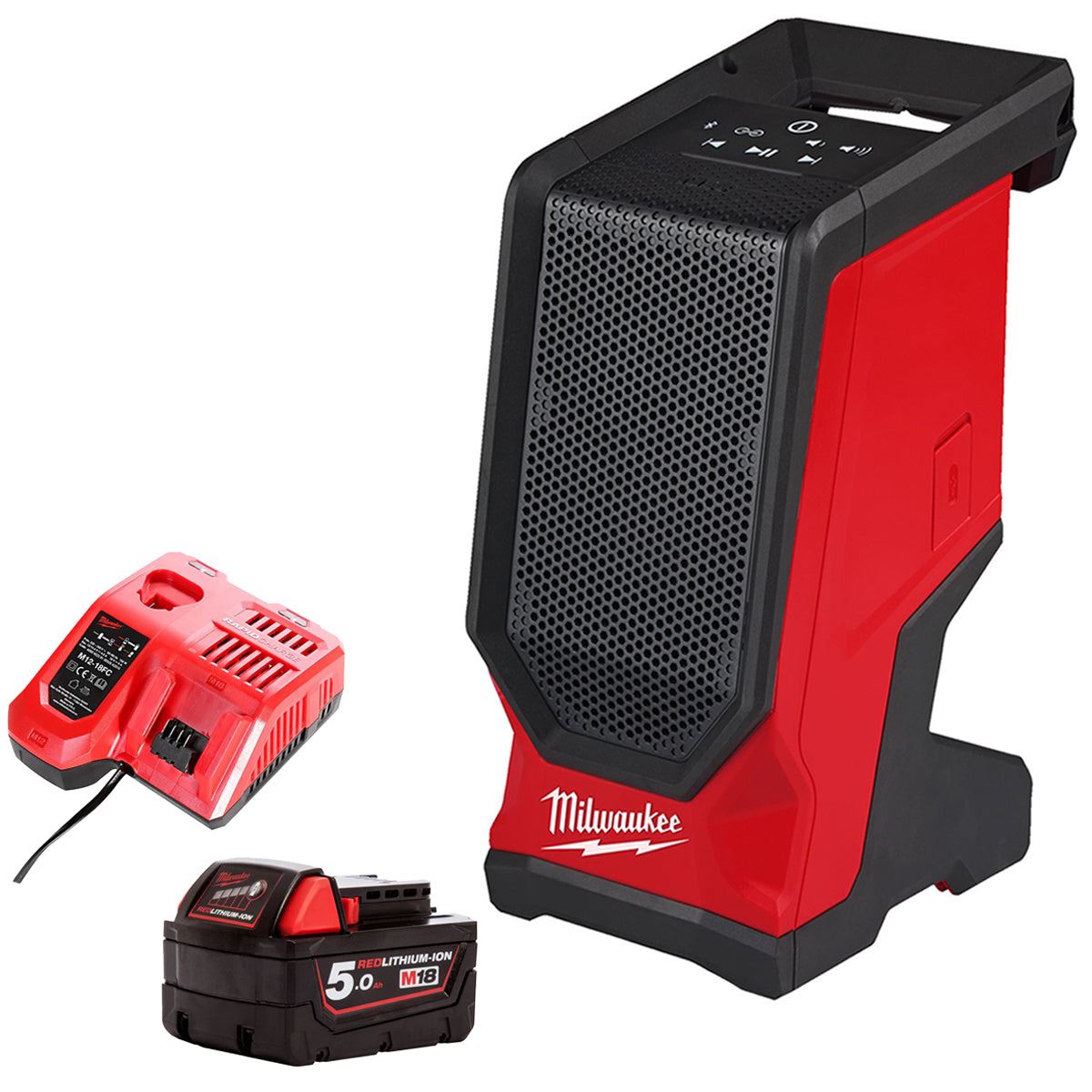 Milwaukee M18SPEJSG2-0 M18 18V Jobsite Speaker with 1 x 5.0Ah Battery & Charger