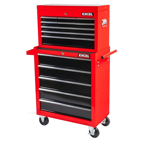 Excel 25" 14 Drawers Tool Chest Storage Roller Cabinet Black and Red