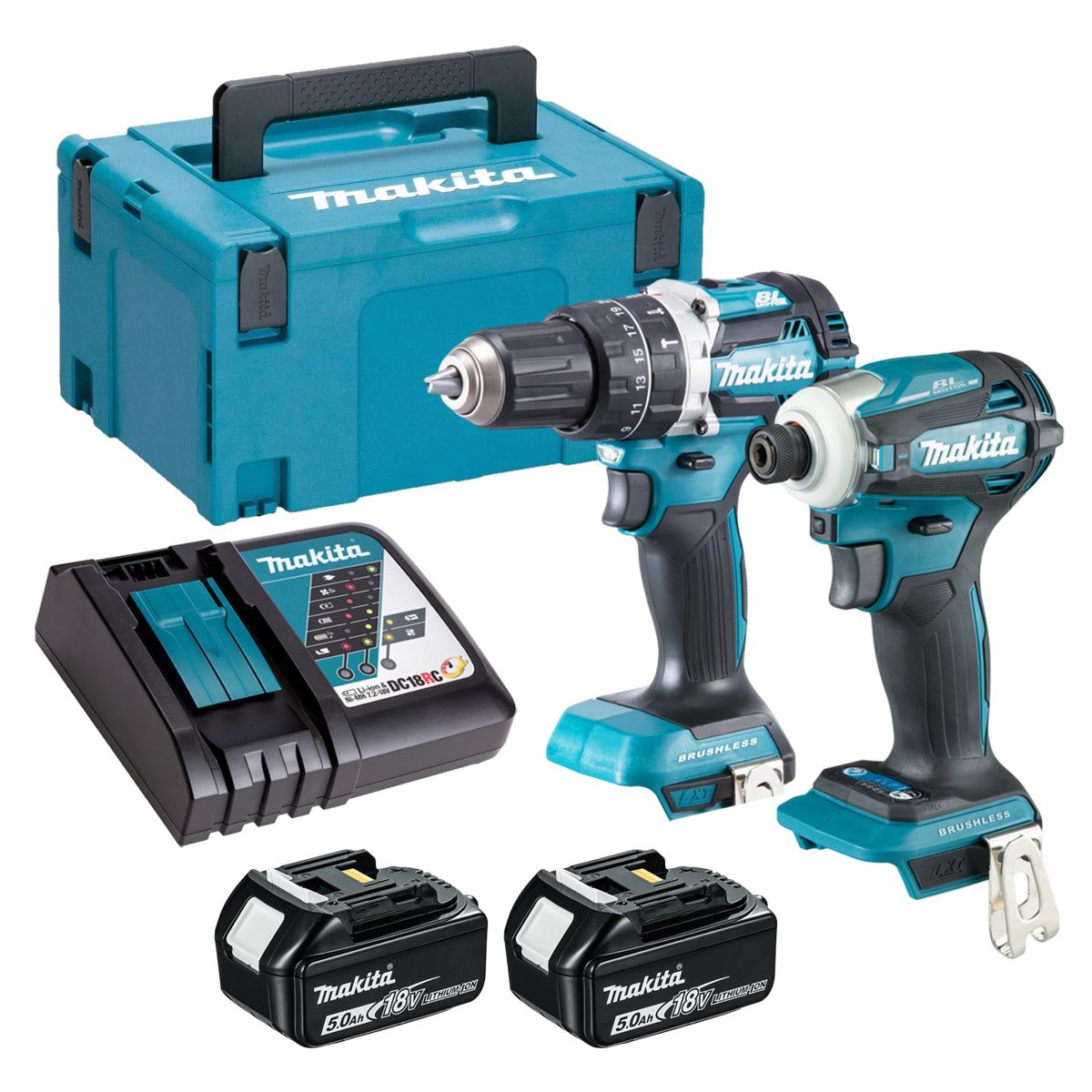 Makita 18V 2 Piece Power Tool Kit with 2 x 5.0Ah Batteries T4TKIT-16445