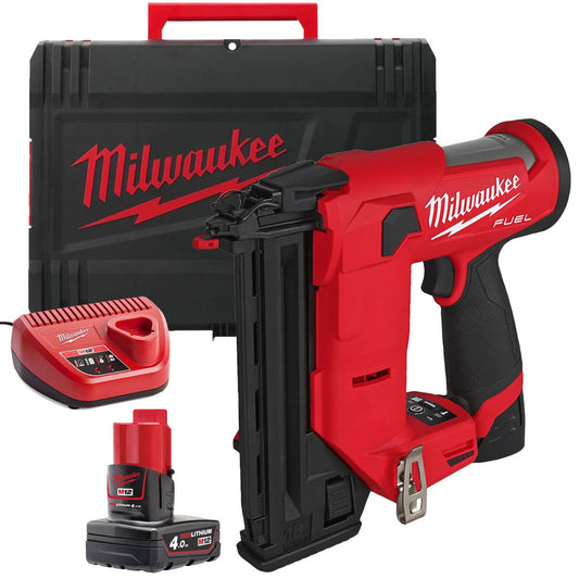 Milwaukee M12FCN18GS-0X 12V Brushless Bard Nailer with 1 x 4.0Ah Battery Charger & Case