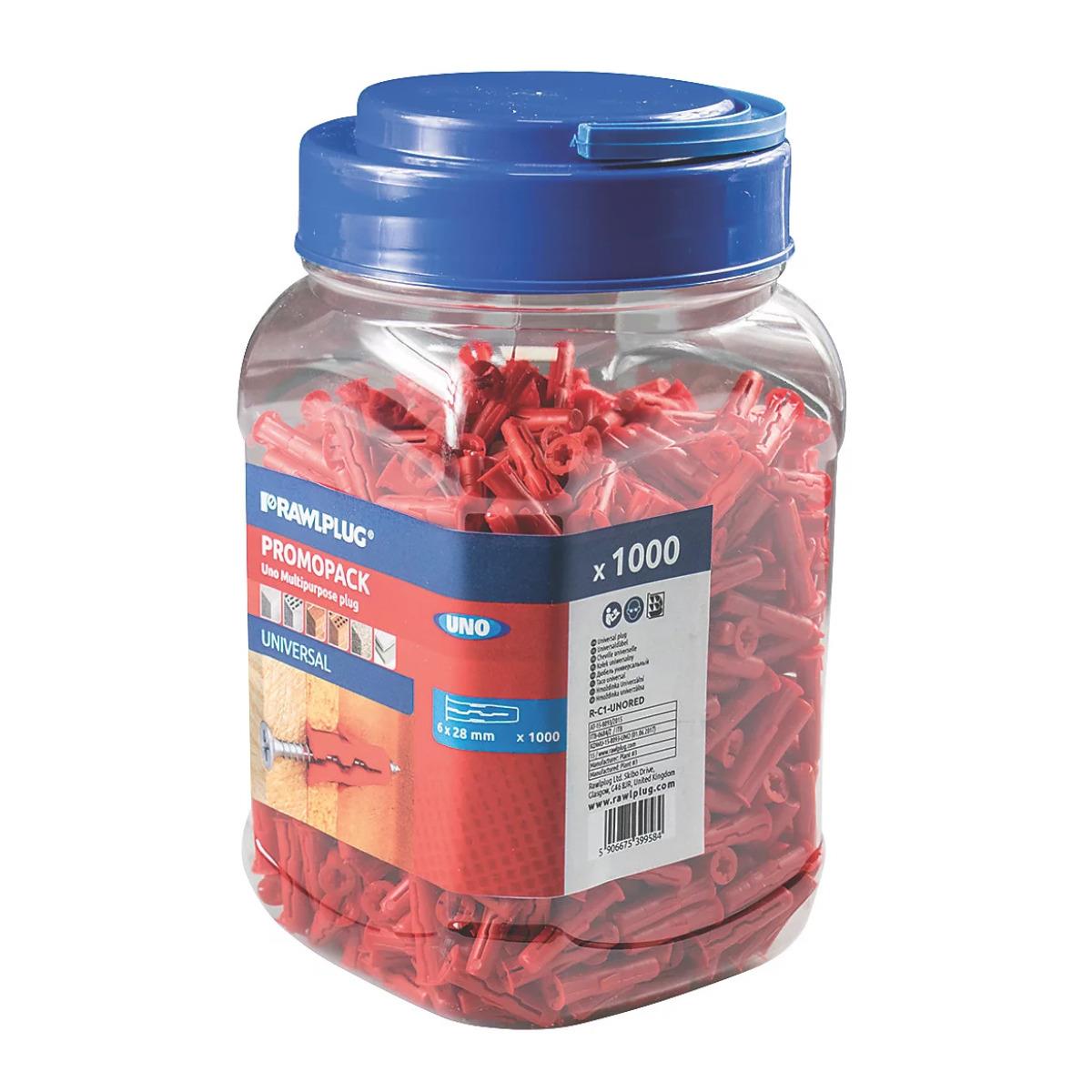 Rawlplug UNO Universal Wall Plugs 6mm Red with Screws Pack of 1000