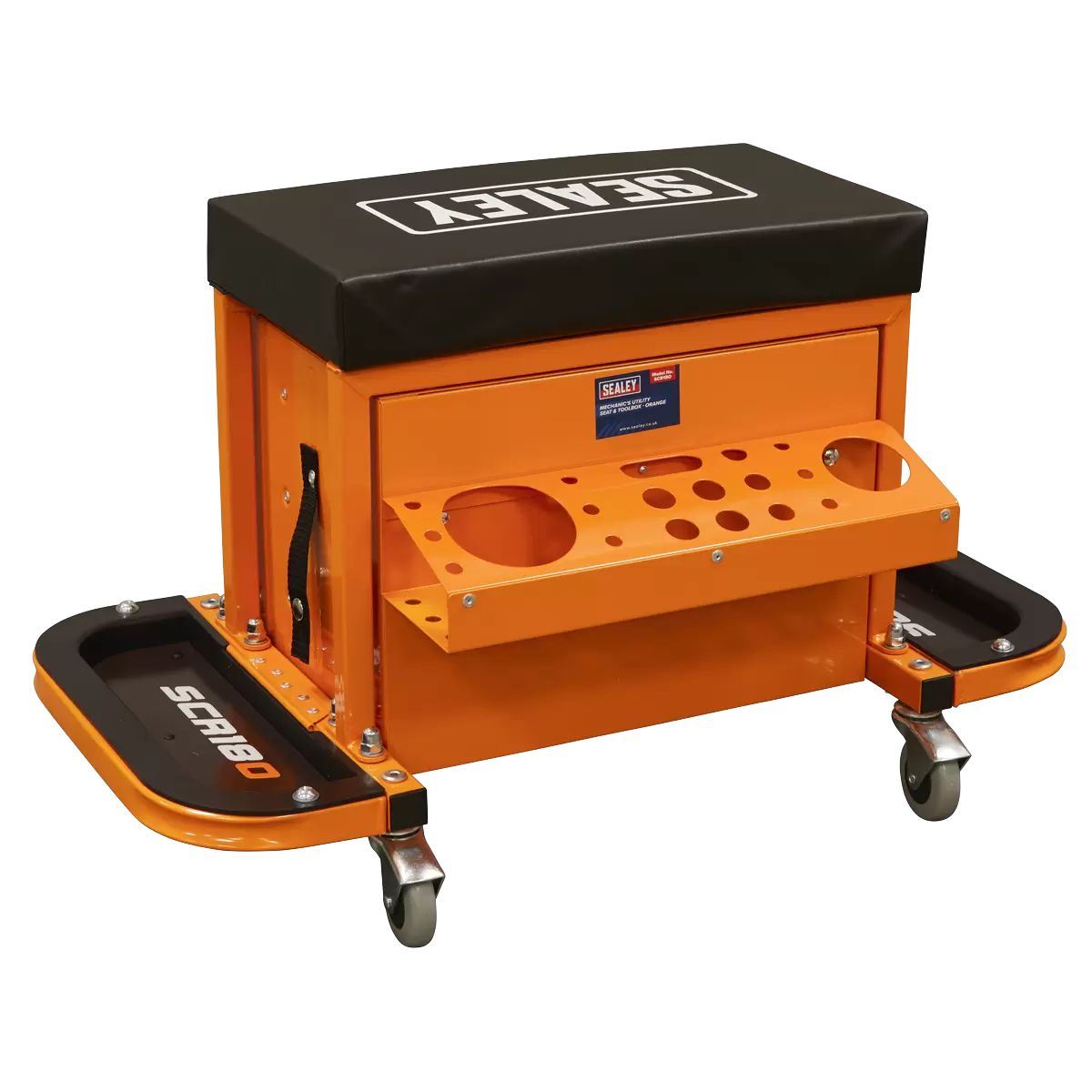 Sealey SCR18O Mechanic's Utility Seat & Toolbox-Orange
