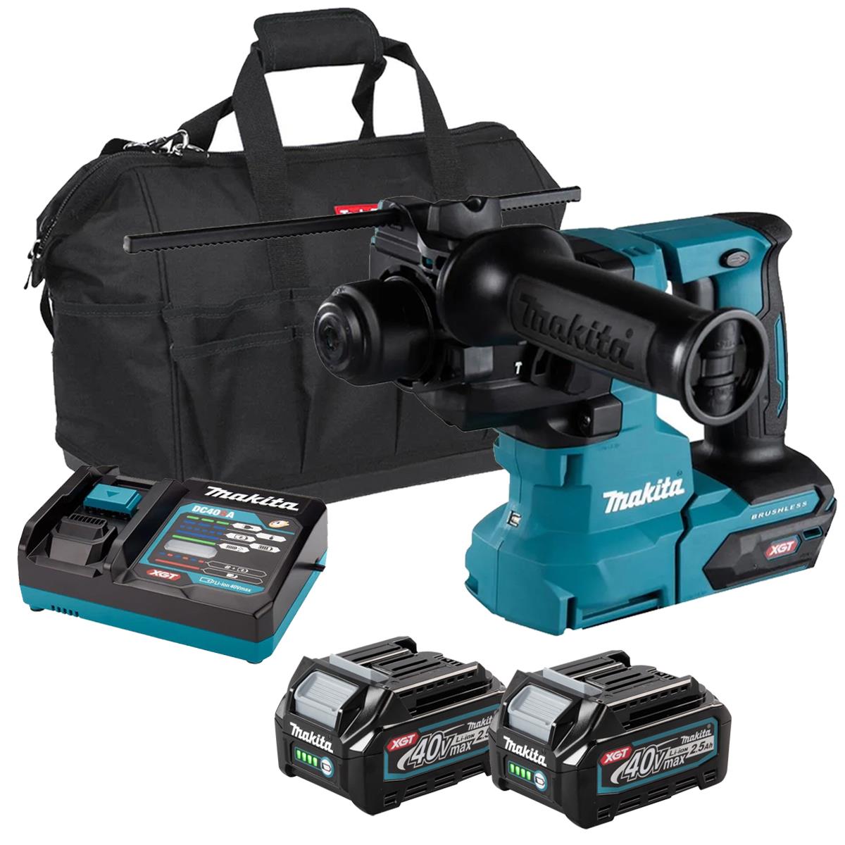 Makita HR010GZ 40V Max XGT Brushless SDS-PLUS Rotary Hammer Drill with 2 x 2.5Ah Battery Charger & Bag