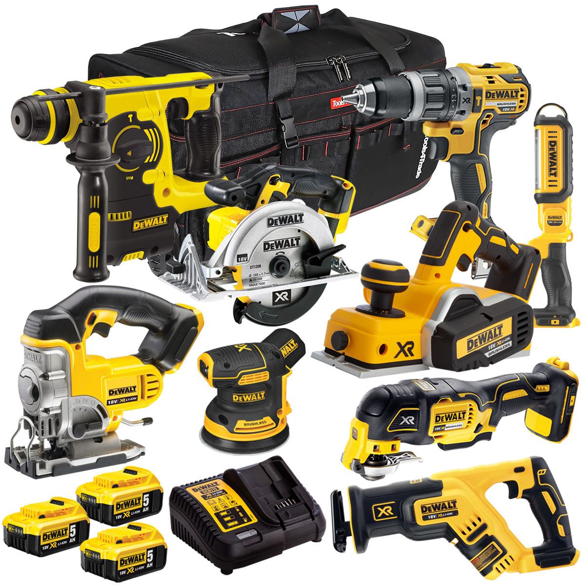Dewalt 18V 9 Piece Power Tool Kit with 3 x 5.0Ah Battery & Charger T4TKIT-9737