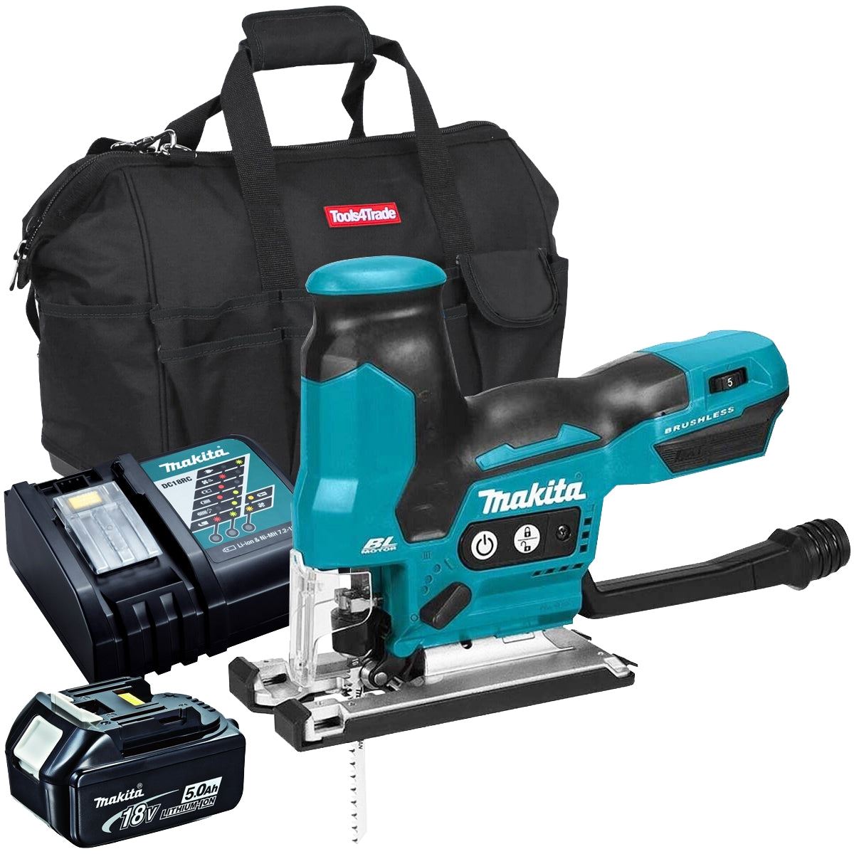 Makita DJV185Z 18V Brushless Jigsaw with 1 x 5.0Ah Battery Charger & Bag