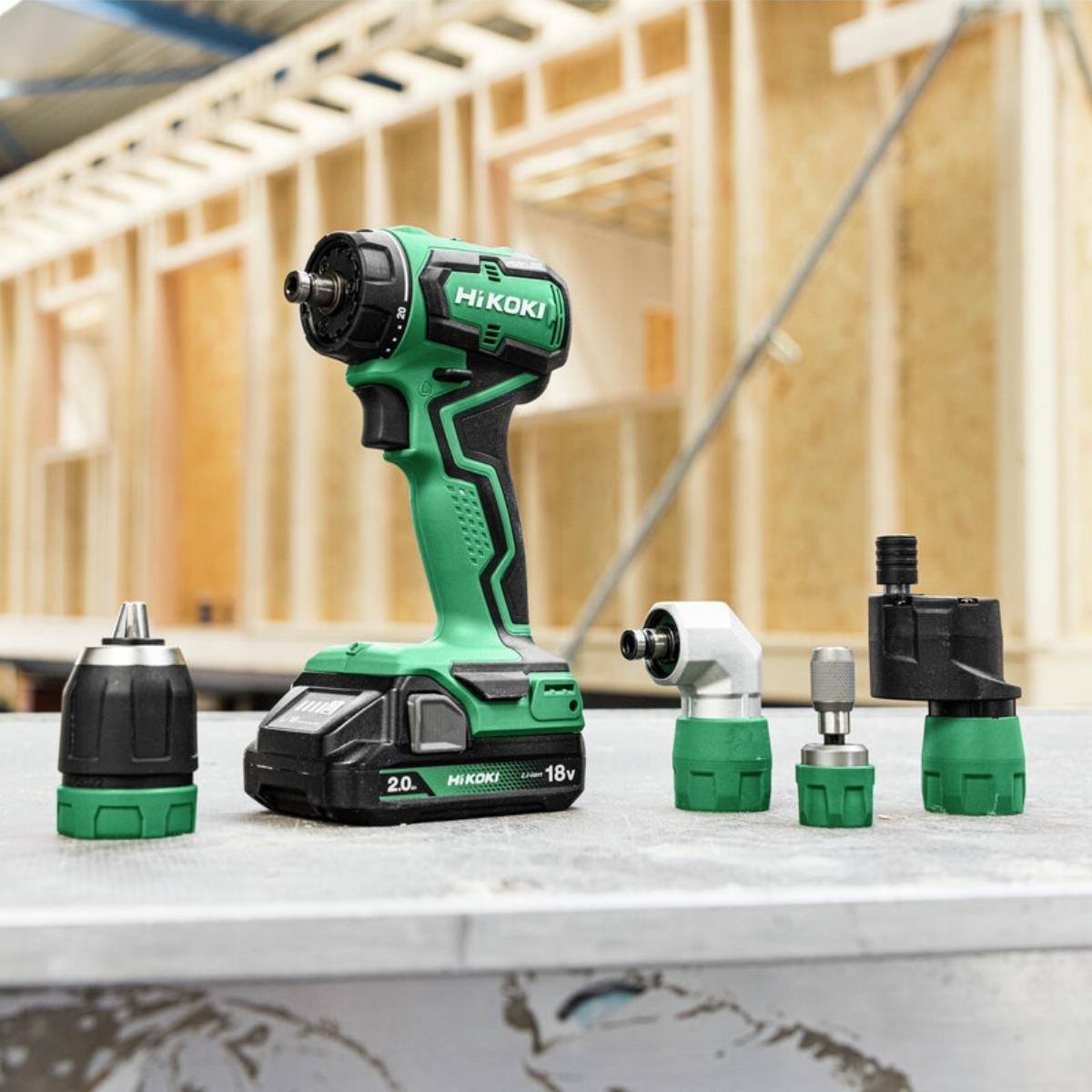 HiKOKI DS18DDQJRZ 18V Brushless Drill Driver with 2 x 2.0Ah Batteries, Charger, 4 x Tool Attachments & Case