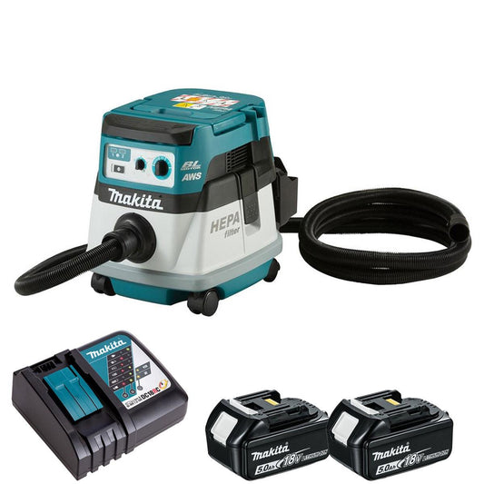 Makita DVC867LZX4 36V Brushless L-Class 8L Dust Extractor AWS with 2 x 5.0Ah Battery & Charger