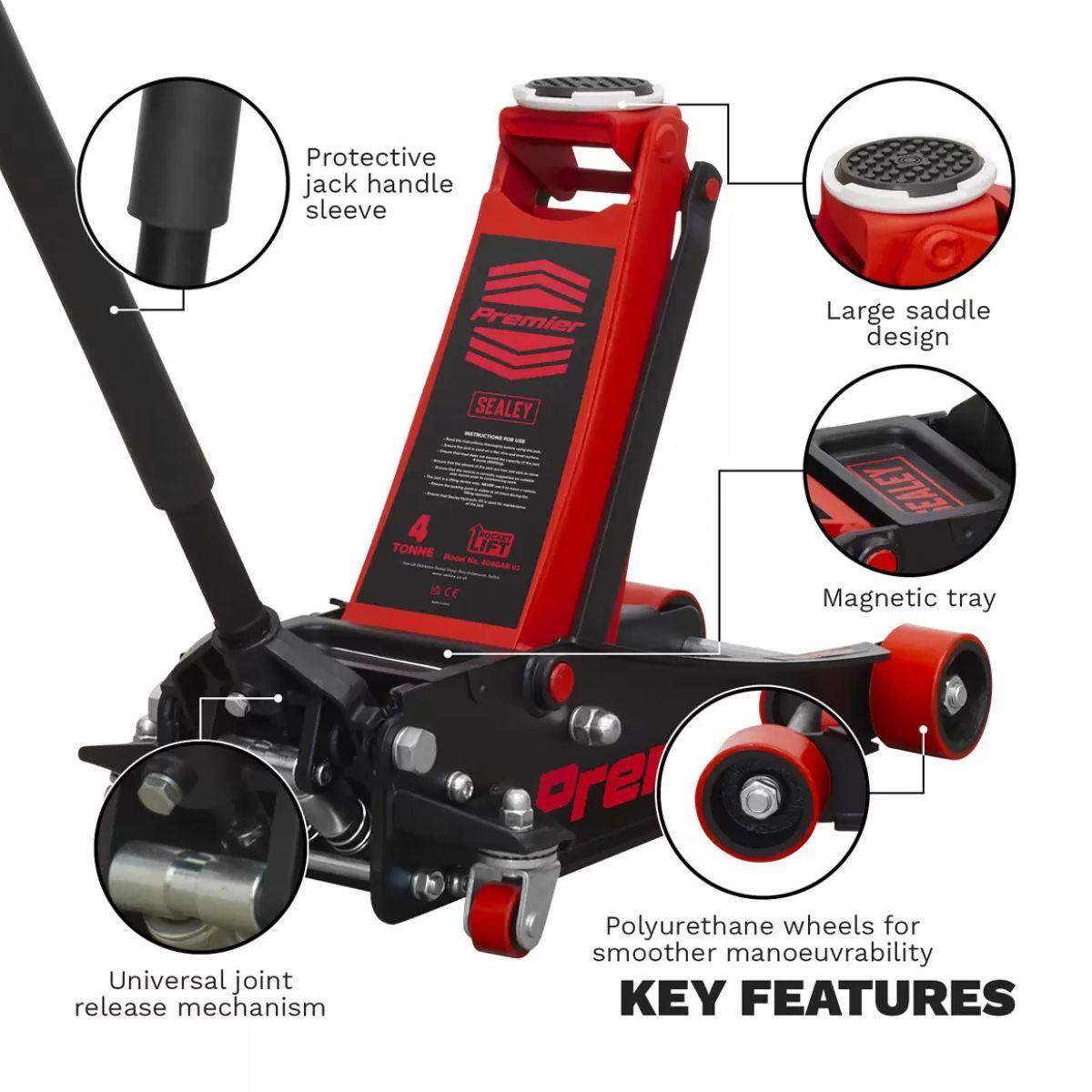 Sealey 4040AR Trolley Jack 4 Tonne Ton Rocket Quick Lift Red Car Van Garage