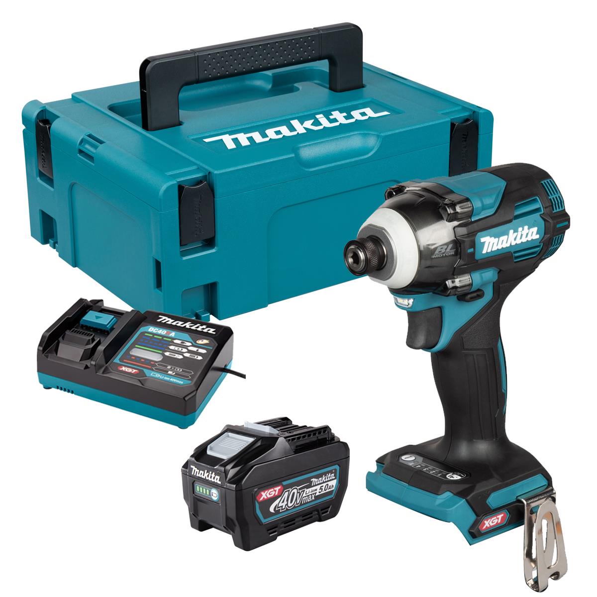 Makita TD004GZ01 40V Max XGT Brushless Impact Driver with 1 x 5.0Ah Battery Charger & Case