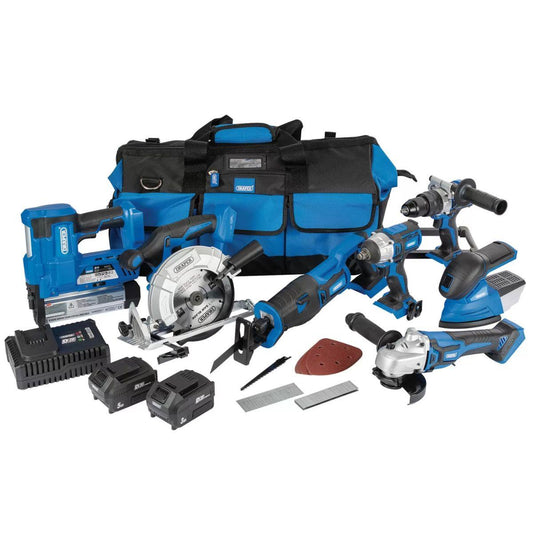 Draper Tools PTK12/D20 20V Jumbo Kit 7 Piece Power Tools Kit 2 x Batteries & Charger With Tool Bag