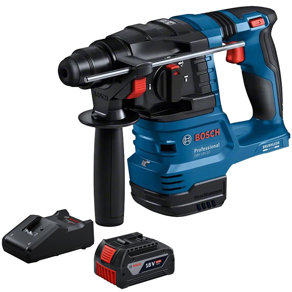 Bosch GBH 18V-22 18V Brushless SDS-Plus Rotary Hammer Drill with 1 x 4.0Ah Battery & Charger