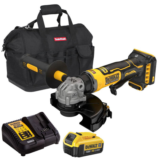Dewalt DCG404N-XJ 18V XR Brushless 125mm Angle Grinder with 1 x 4.0Ah Battery Charger & Bag