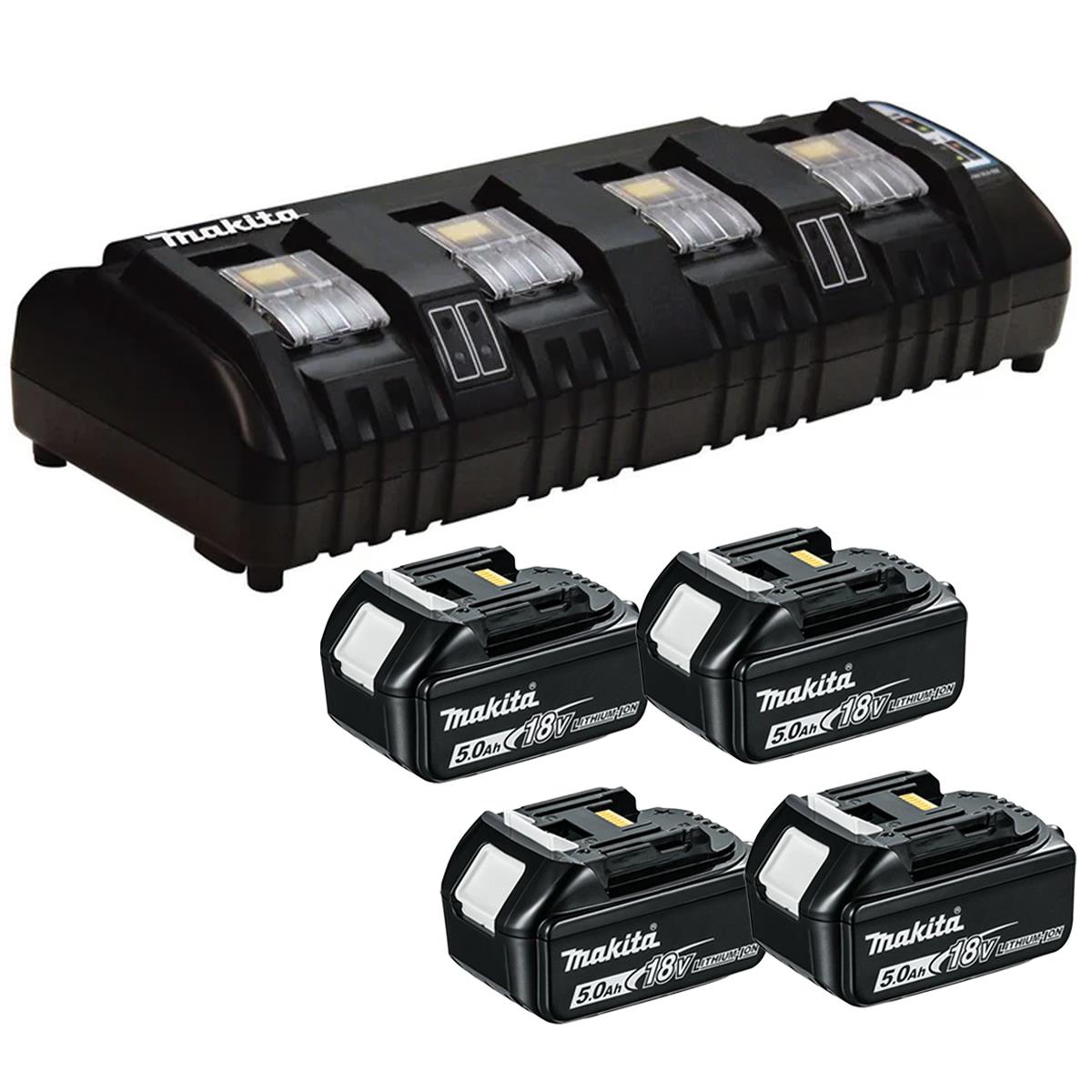 Makita DC18SF 14.4V - 18V Multi Four Port Battery Charger 240V with 4 x 5.0Ah Battery