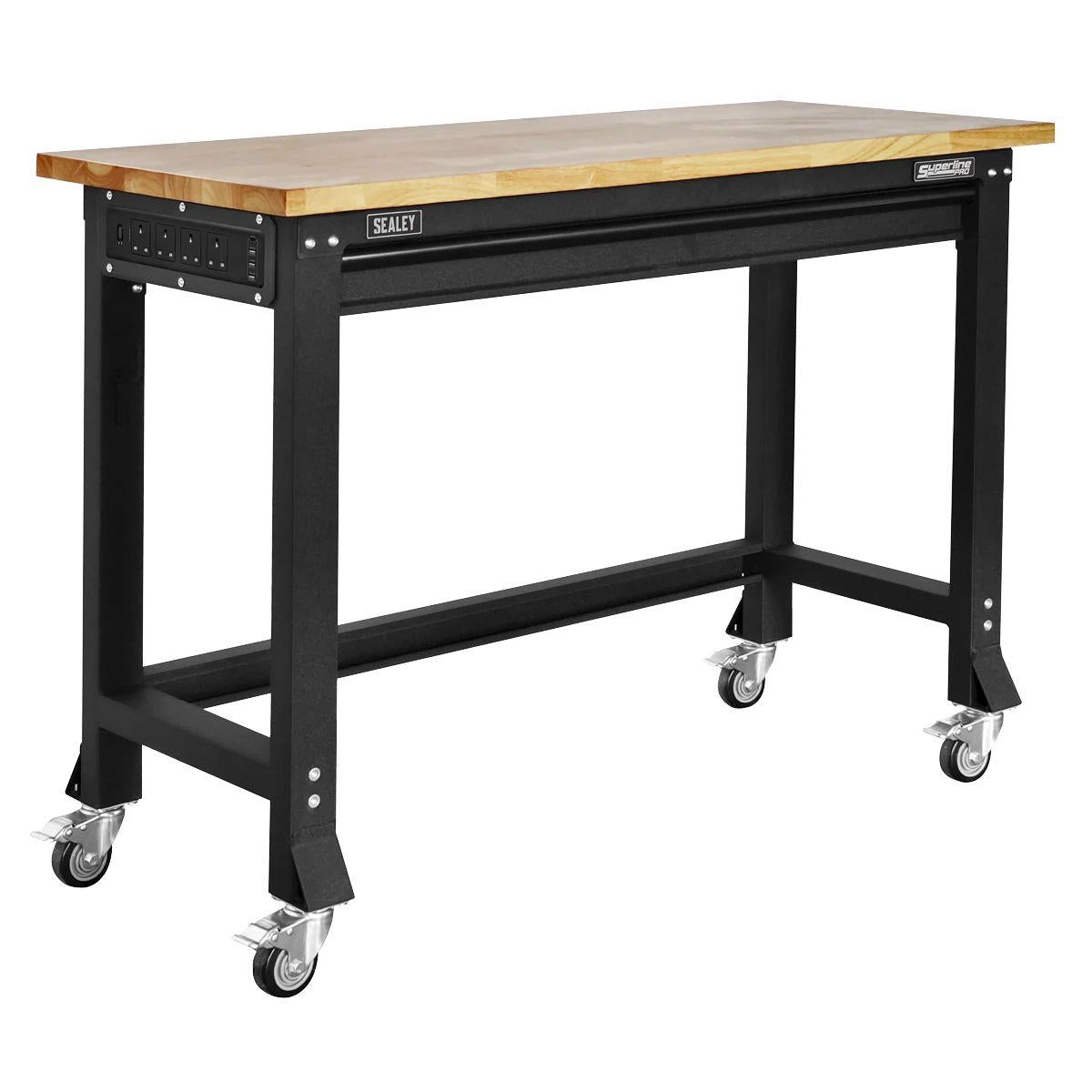 Sealey AP0619M Superline PRO Black Edition Heavy-Duty Steel Mobile Workbench with Wooden Worktop 1220mm