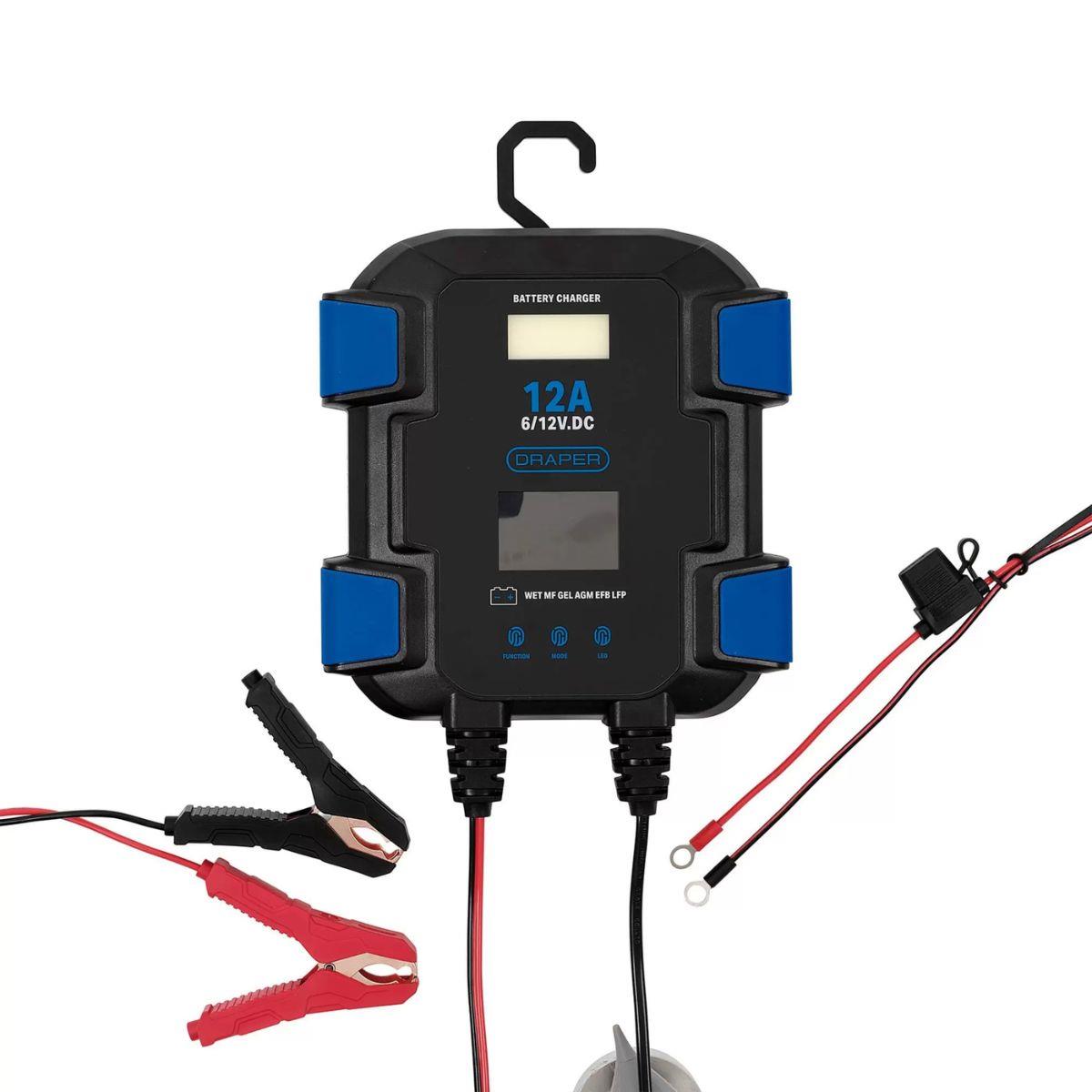 Draper SBC12 12A 6/12V Smart Battery Charger with Light Automatic Battery Maintainer & Charger 32283