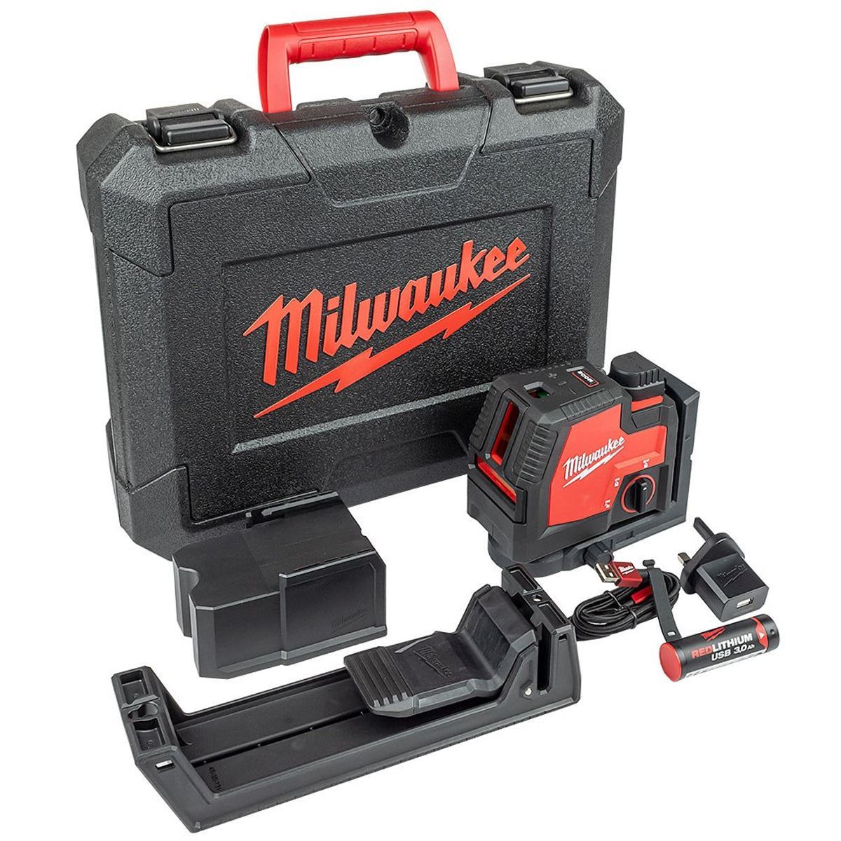 Milwaukee L4CLLP-301C Green Cross Line Laser with 1.2m Compact Laser Tripod & Plumb Points