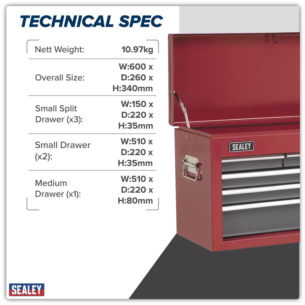 Sealey AP2201BB 6 Drawer Topchest with Ball-Bearing Slides Red/Grey