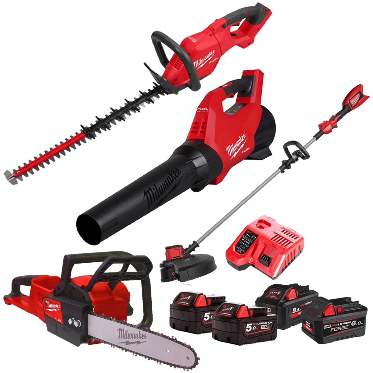 Milwaukee M18 18V 4 Piece Gardening Tool Kit with 4 x Batteries & Charger T4TKIT-29511